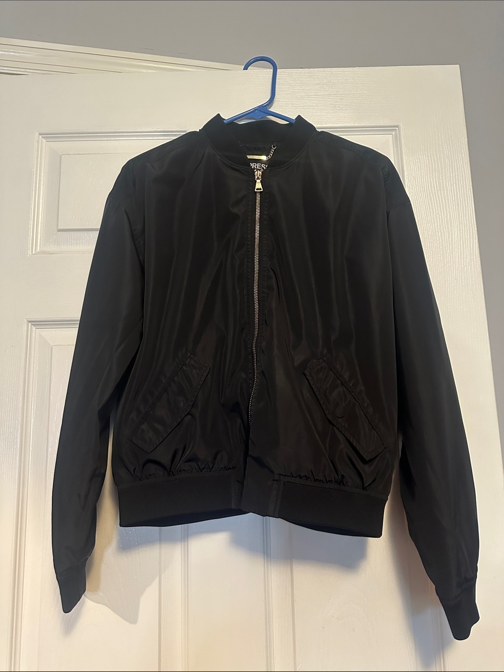 Black Bomber Jacket - Classic Zip Front Women’s Size Small
